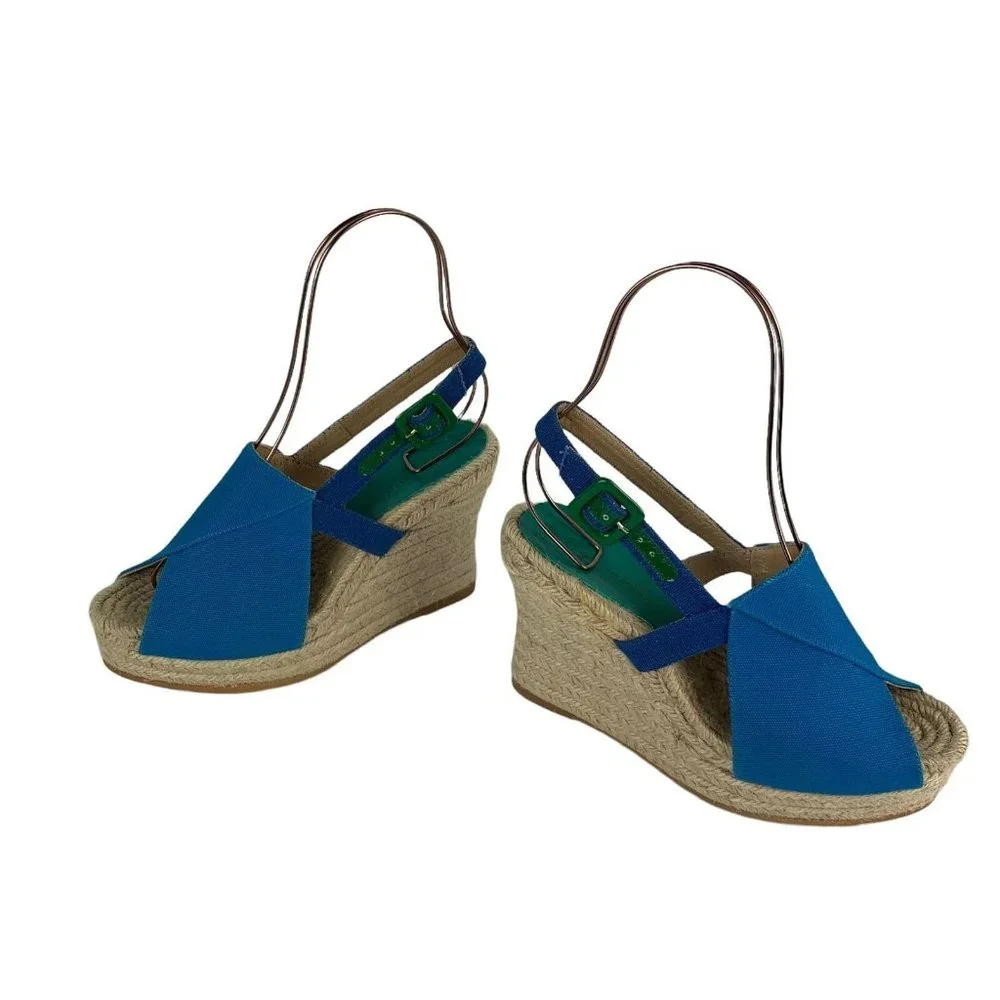 Bettye Muller Espadrille Wedges Blue Open Toe Canvas Upper Made in Spain 40‎